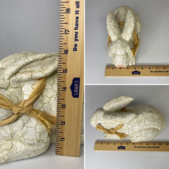 Farmhouse Easter Bunny Rabbit Figure White Antique Crackle Finish Spring Decor - Picture 12 of 12